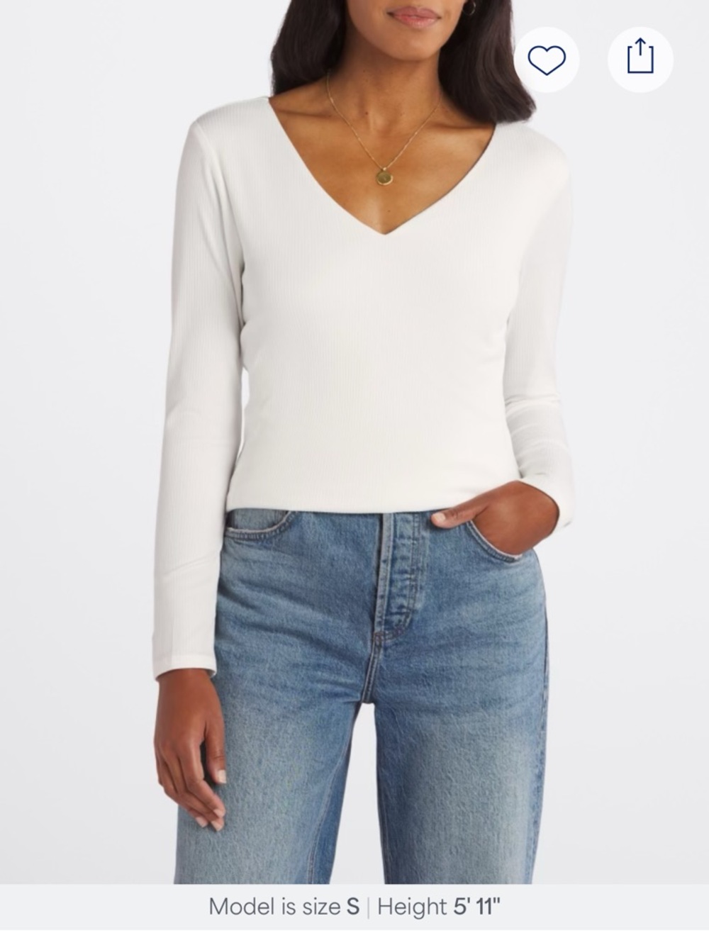 nine britton Ribbed V-Neck Long Sleeve Top